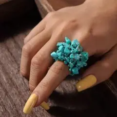 指輪　リング　ターコイズカラー　ビーズ ②