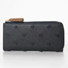 【美品】perche 牛革ドット刺繍L字パームフィット長財布　ネイビー