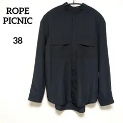 8−【ロペピクニック】◎美品◎バンドカラーブラウス　シンプル　ネイビー
