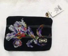 フェイラー花柄刺繍 ポーチ 黒（タグ付き未使用）
