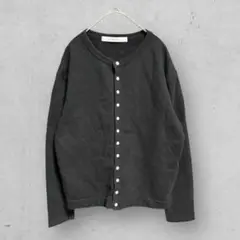 t1961【オムネス】クルーネックコットンカーディガン　ブラック　レディース