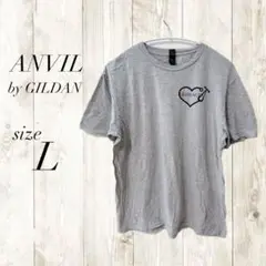 ANVIL by GILDAN グレー Tシャツ Lサイズ メンズ ハート 半袖