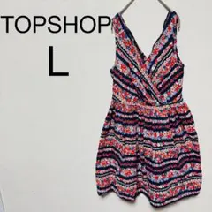 TOPSHOPノースリーブミニワンピース L 花柄　総柄　マルチカラー