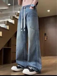 新品 メンズ デニムパンツ ルーズストレート ワイドパンツ Gパン サマーパンツ