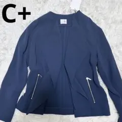【新品タグ付き】C+ ネイビー トリアセテート　長袖羽織り　ジップポケット　M