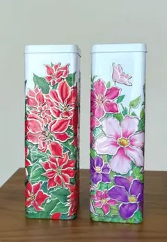 花柄 空き缶 2本