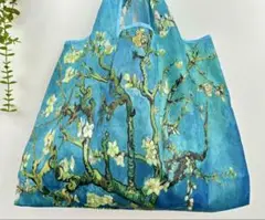 ⭐︎油絵　ターコイズブルー　折りたたみトート、エコバッグ 大容量　コンパクト