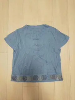 刺繍 チャイナブラウス ブルー