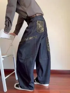 デニム パンツ ワイド カーゴパンツ ワーク ルーズ 大きいサイズパンツ