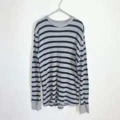 ギャップ　GAP グレーとネイビーのボーダー　長袖　カットソー　長め丈　メンズ