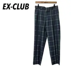 【EX-CLUB】スラックス　センタープレス　タータンチェック　刺繍ロゴ