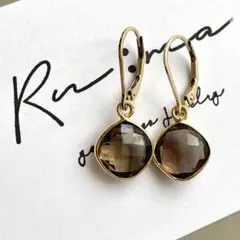 14kgf スモーキークォーツ チェンジャブルピアス アガット、エテ好きに