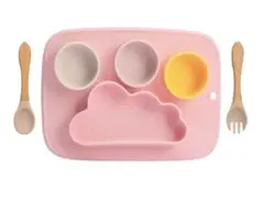 匿名発送！ベビー食器セット 離乳食 シリコン製　ピンク　新品未開封　出産祝い
