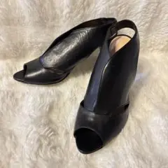 美品　MELIN オープントゥ レザー ハイヒール 黒　MADEINITALY