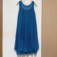 アクシーズファム　パール装飾　ノースリーブワンピース　背面立体花柄　青緑　M