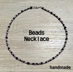 【約44cm】ビーズ ネックレス beads　Necklace　黒　紫