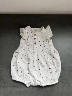 ベビー服 ロンパース ホワイト　ドット柄　ベビー　夏　半袖　フリル　80