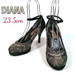 ▼DIANA ダイアナ◎パンプス(23.5)スウェード レース ストラップ 厚底