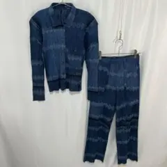 【美品】2001 PLEATS PLEASE ジグザグ デニム転写 セットアップ