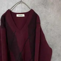 90S vintage 柄ニット セーター メンズ M ウール 古着 A3