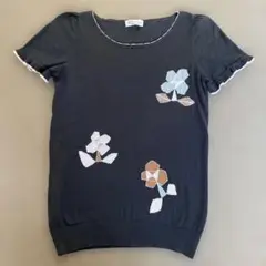 サリースコット 編み込み花柄 刺繍 綿ニット フリル