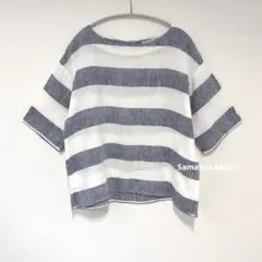 【美品】サマンサモスモス　ボーダー柄　リネンプルオーバーブラウス　M