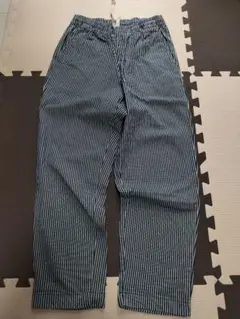 ユニクロ　コットンリラックスアンクルパンツ　ストライプ　ブルー　S
