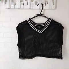 メッシュ クロップドTシャツ ブラック