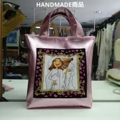 HANDMADEメタリックピンク ロラライハリスパネルトートバッグお値打価格