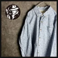 【vintage】古着 シャツ 長袖 L 総柄 メンズ ブルー レトロ感