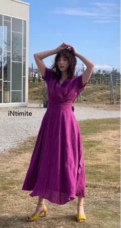 【佐々木希さん着用】iNtimite リネン カシュクール ワンピース Fサイズ
