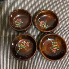 木製花柄ボウル4個セット 椿