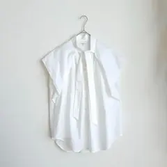 エポカ ボウタイ ブラウス フレンチスリーブ ホワイト ナイロンストレッチ