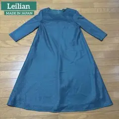 爽やかグリーン　インナー付　レリアン　Leilian メッシュワンピース 7分袖
