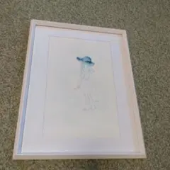 水彩画 女性と青い帽子