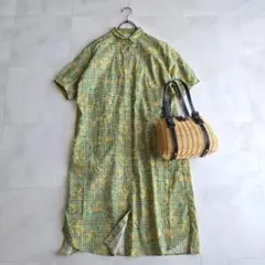 natural di lussa 綿麻 ミモザ柄 半袖 ワンピース 日本製