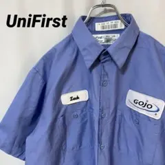 N-4346 UniFirst アメリカ古着 ワークシャツ 半袖 企業ロゴ刺繍L