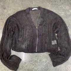 PAGEBOY メッシュ クロップドカーディガン ブラック