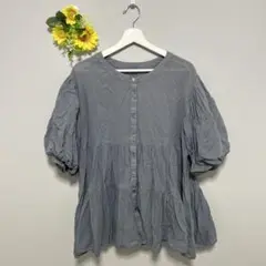 【classical elf】チュニック　シャツ　レディース　5分袖　ブルー　Ｌ