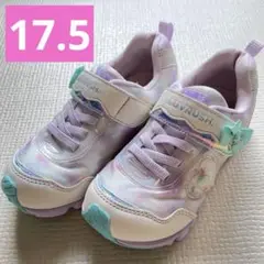 ムーンスター LUVRUSH キッズスニーカー 白×紫 リボン付17.5cm