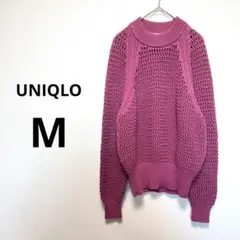 美品　UNIQLO ユニクロ　M ニット　パープル　ピンク　長袖　ざっくり