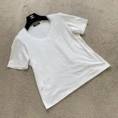 美品　マダムジョコンダ　半袖Tシャツ　スパンコール　刺繍　レース　ホワイト　40