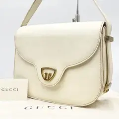 【良品】グッチ GGロゴ ハンドバッグ レザー オフホワイト