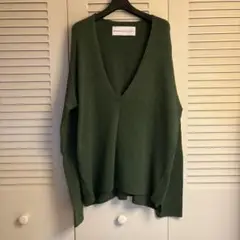 walenode ダークグリーン Vネック メンズシルクニット