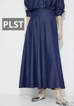 美品 PLST 現行品 Ｌシャンブレーボリュームフレア ネイビー デニム2025