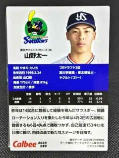 山野太一 ヤクルトスワローズ プロ野球チップス2025 第2弾