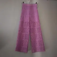 ★美品★　LAKOLEファブリックレースパンツ パープル