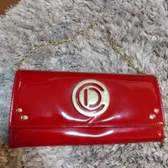 クリスチャンディオールChristianDior エナメル赤 チェーン付き長財布