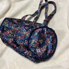 日本製⭐️軽い ネイビー花柄ショルダーバッグ
