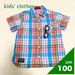 【2点購入150円引】クレードスコープ カラフル×チェックシャツ《100cm》